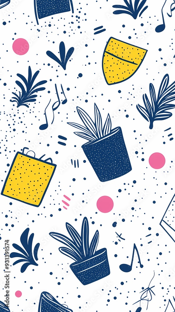 Abstract Pattern with Plants and Shapes Abstract Pattern with Plants and Shapes