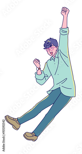 笑顔でジャンプする若い男性