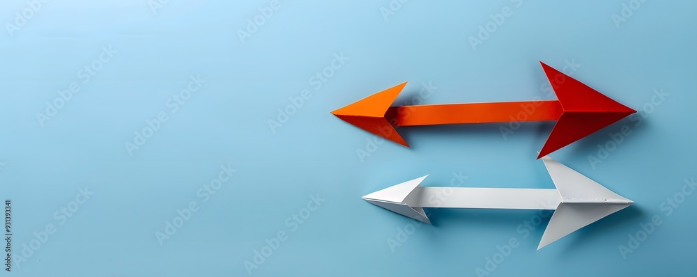 Three arrows forming a triangle, each made from a different material: paper, plastic, and metal. minimalist Three arrows forming a triangle, each made from a different material: paper, plastic, and metal. minimalist