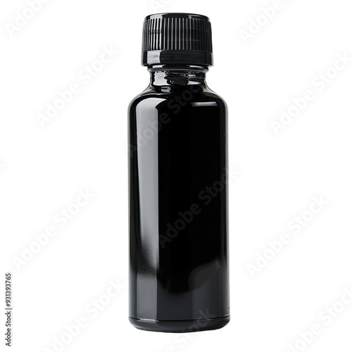 Front view of a black body scrub bottle with no labels isolated on a white transparent background