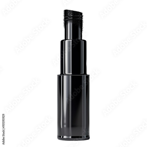 Front view of a black concealer bottle with no labels isolated on a white transparent background.