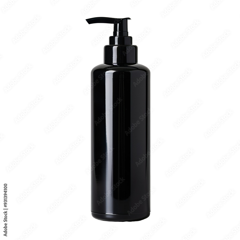 Front view of a black face wash bottle with no labels isolated on a white transparent background Front view of a black face wash bottle with no labels isolated on a white transparent background