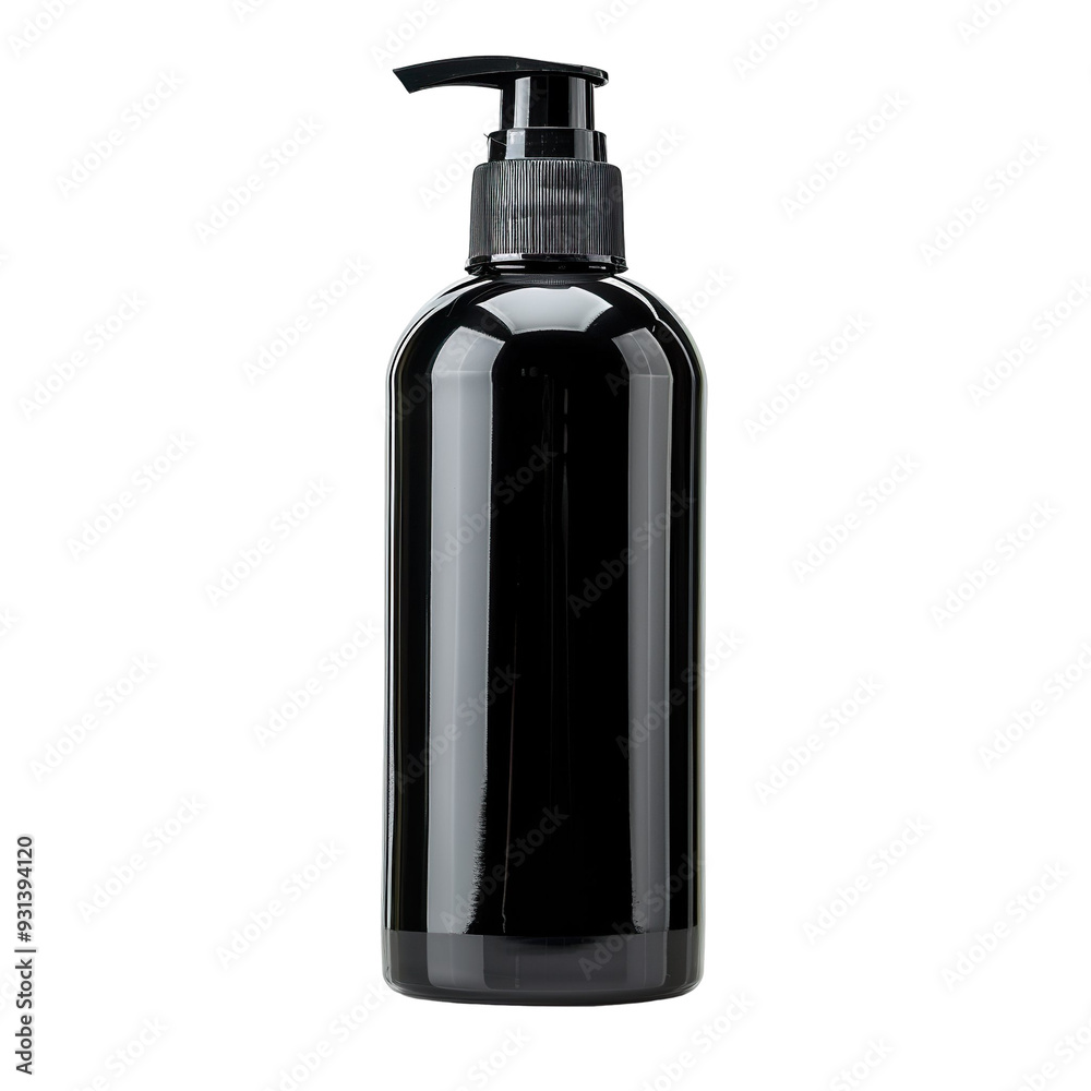 Front view of a black facial cleanser bottle with no labels isolated on a white transparent background Front view of a black facial cleanser bottle with no labels isolated on a white transparent background