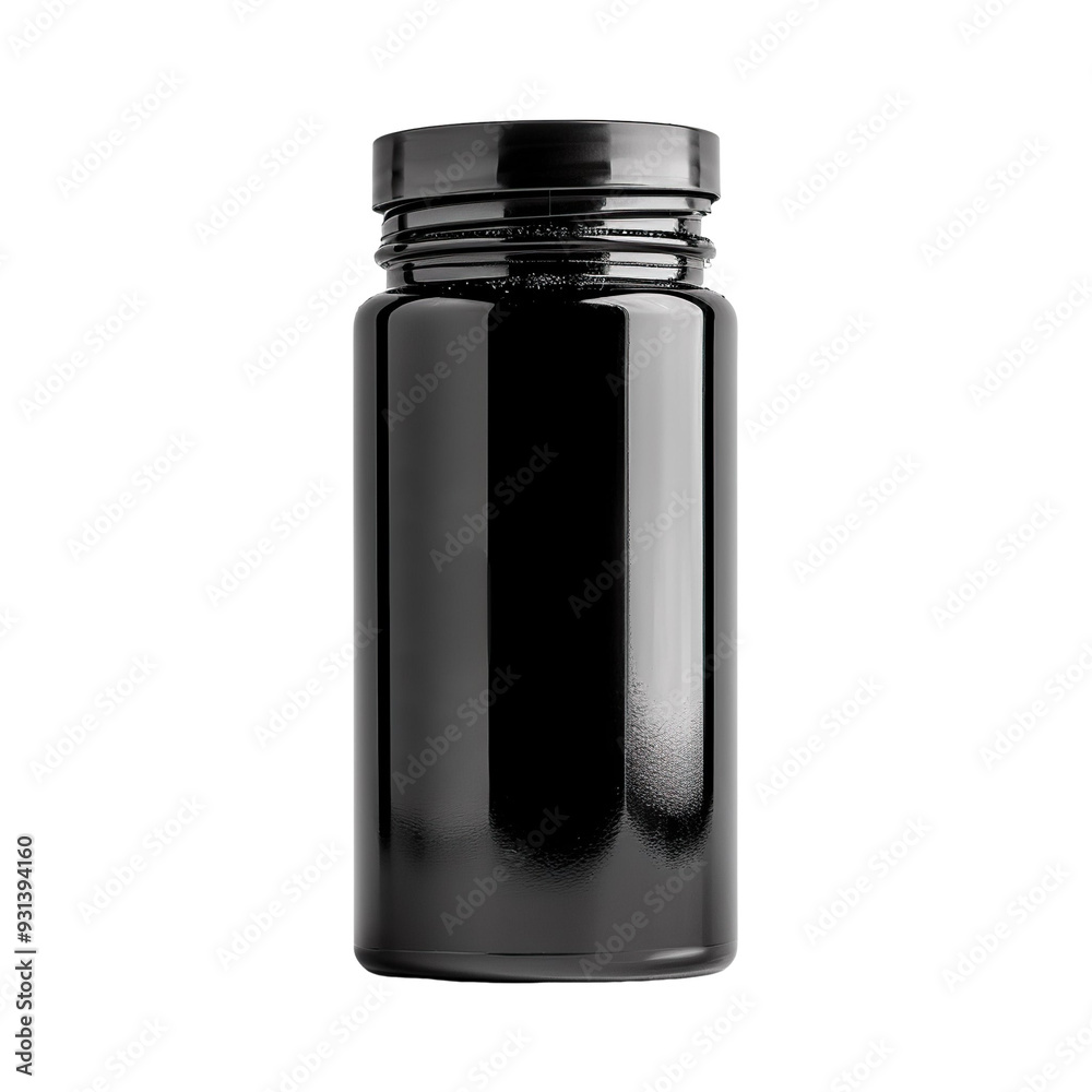 Front view of a black finishing powder bottle with no labels isolated on a white transparent background Front view of a black finishing powder bottle with no labels isolated on a white transparent background