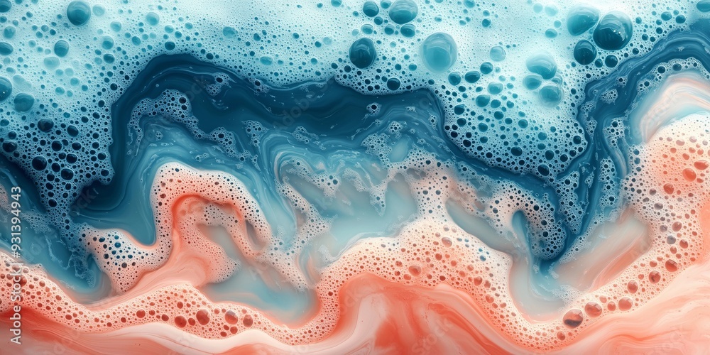 Naklejka premium Marble Serenity: Soft Shadows in Seafoam and Coral, generative ai