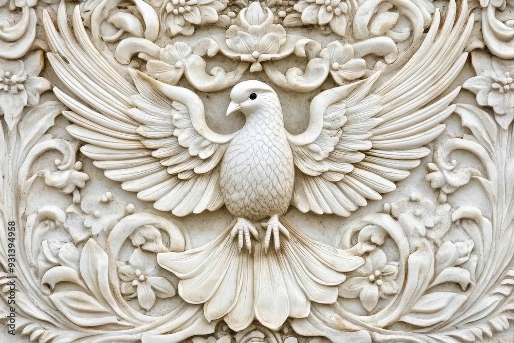 Image of a white stucco wall adorned with ornate moldings Image of a white stucco wall adorned with ornate moldings