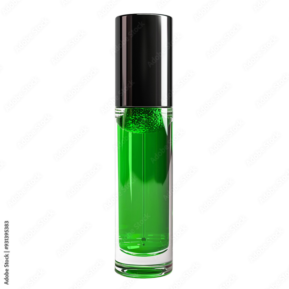 Front view of a Green lip gloss bottle with no labels isolated on a white transparent background.