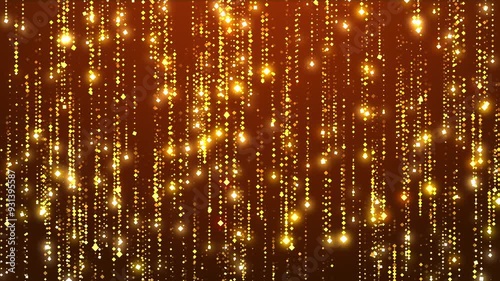 Black Gold glitter rain animated background. Sparkle golden stars