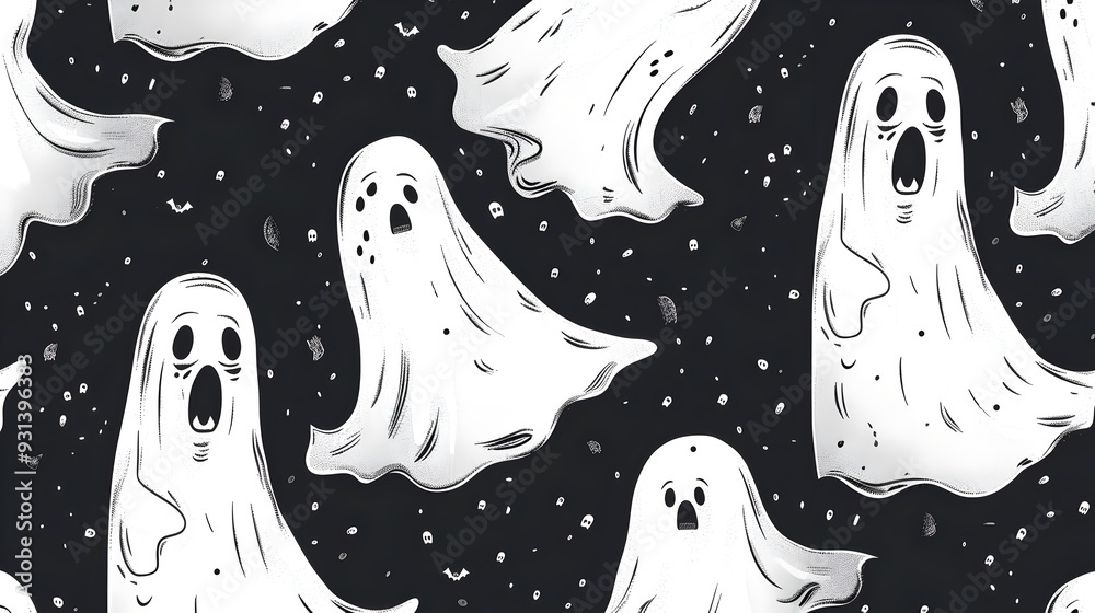 Spooky Ghost Pattern in Haunting Midnight Backdrop for Creepy Halloween Banner Spooky Ghost Pattern in Haunting Midnight Backdrop for Creepy Halloween Banner