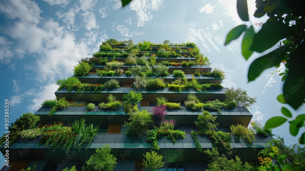 Vertical garden on exterior of city skyscraper,