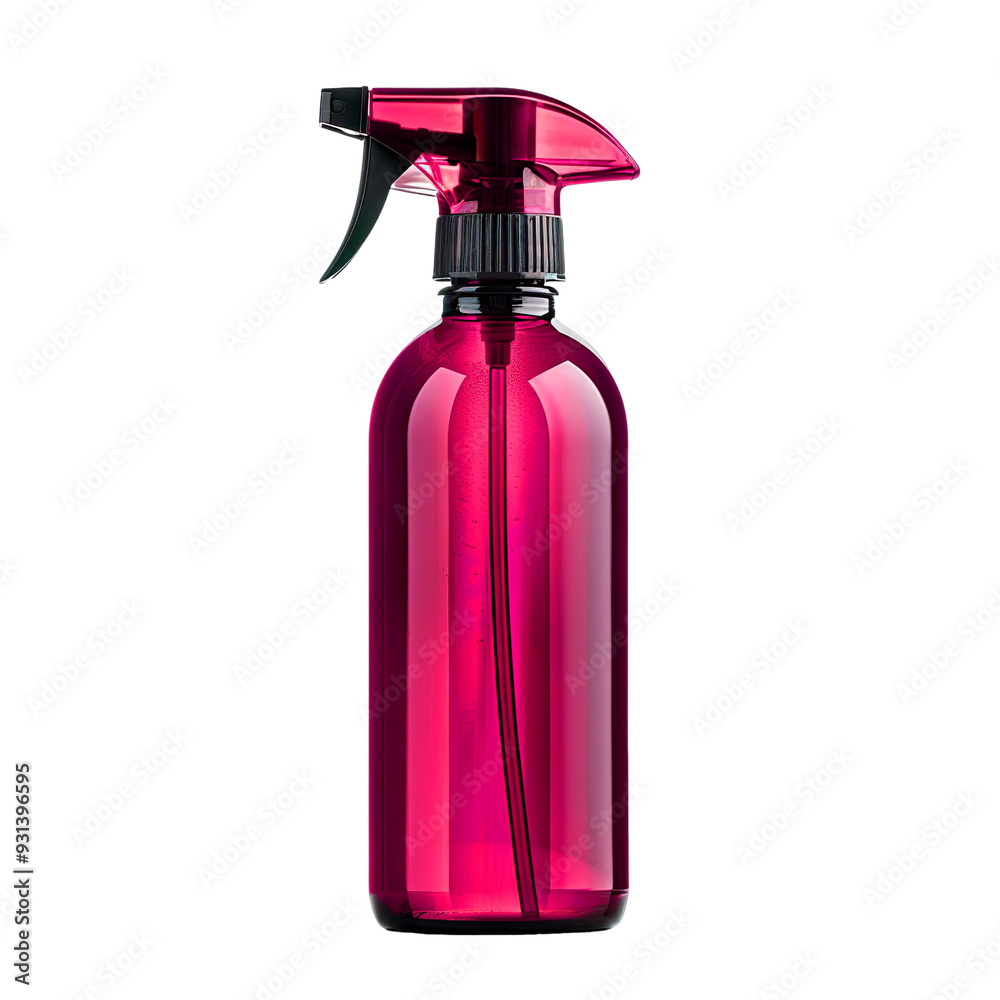 Front view of a Magenta setting spray bottle with no labels isolated on a white transparent background Front view of a Magenta setting spray bottle with no labels isolated on a white transparent background