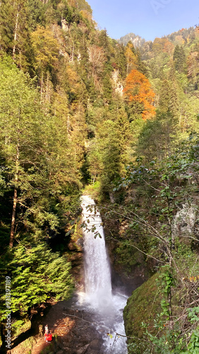 Çamlıhemşin, Rize, Turkey, 15 October 2021. Palovit Waterfall in the Kaçkar Mountains National Park is one of the waterfalls with the highest flow rate in Rize. Turkish language: Palovit Şelalesi