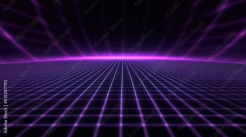 A vibrant digital landscape with a grid and purple neon lighting, evoking a retro-futuristic feel. A vibrant digital landscape with a grid and purple neon lighting, evoking a retro-futuristic feel.