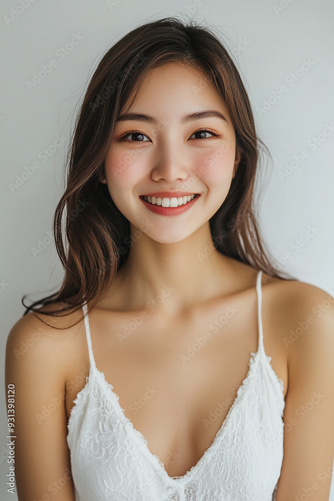 Asian woman positive smile on white background, beauty positive smile Asian woman positive smile on white background, beauty positive smile