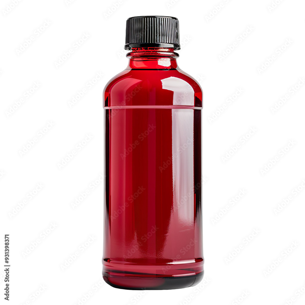 Front view of a red toning lotion bottle with no labels isolated on a white transparent background. Front view of a red toning lotion bottle with no labels isolated on a white transparent background.