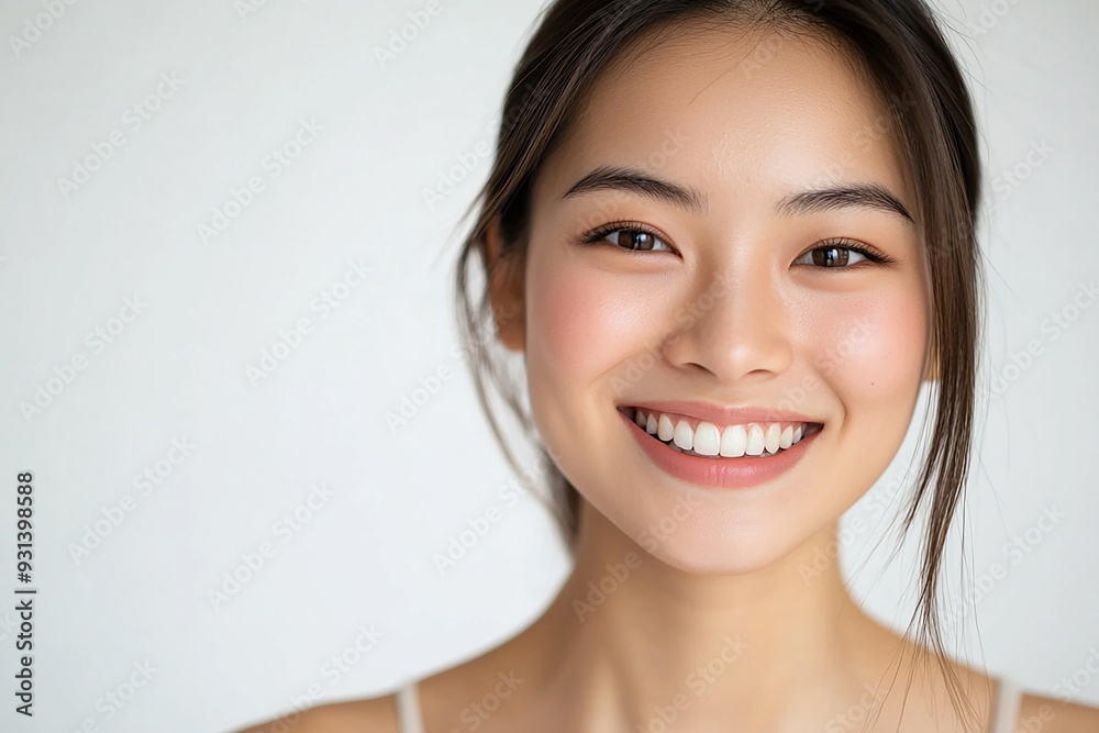 Asian woman positive smile on white background, beauty positive smile Asian woman positive smile on white background, beauty positive smile