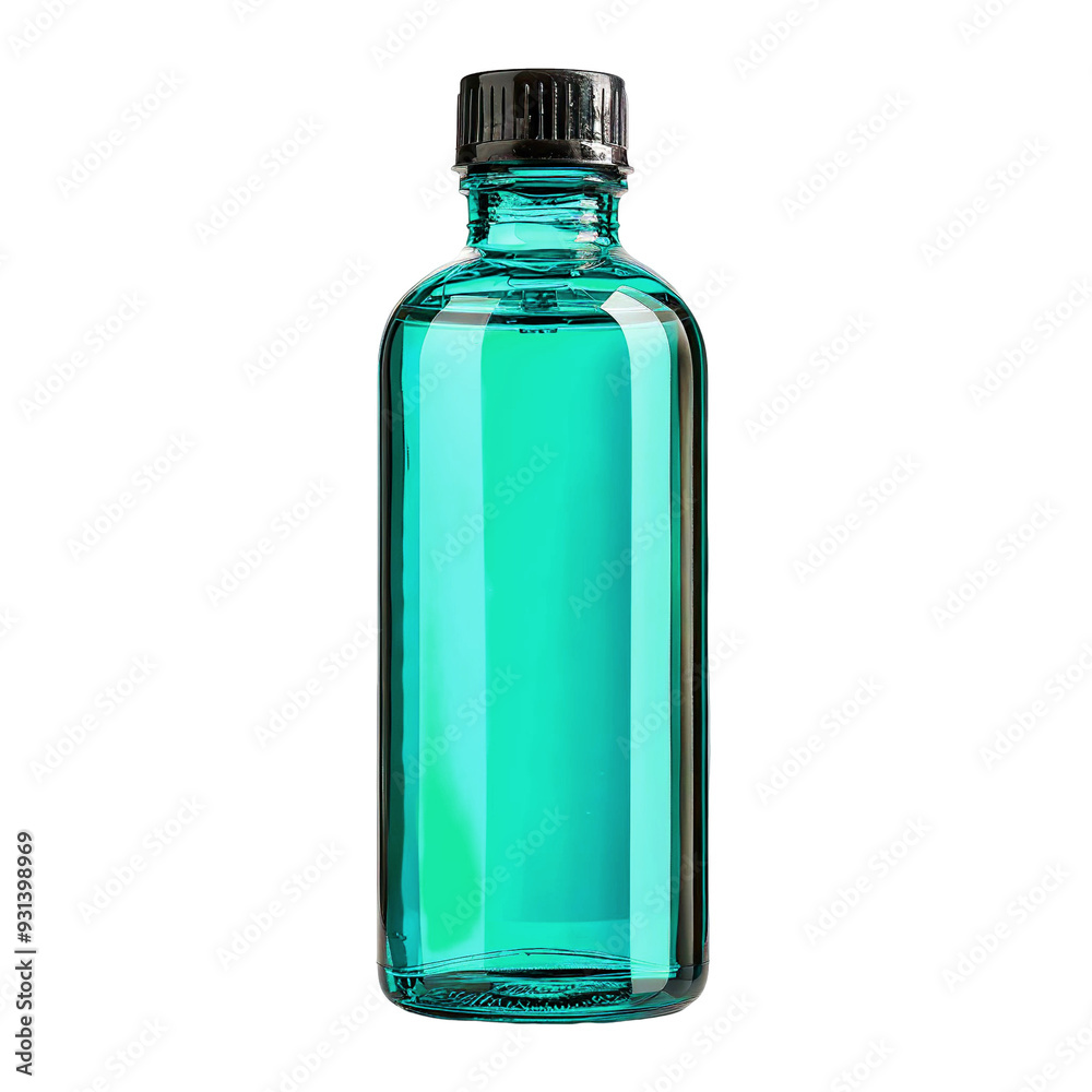 Front view of a Teal makeup remover bottle with no labels isolated on a white transparent background. Front view of a Teal makeup remover bottle with no labels isolated on a white transparent background.