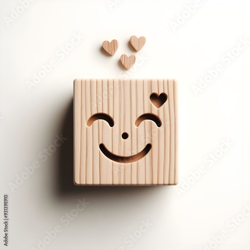 wooden carved smily with hearts