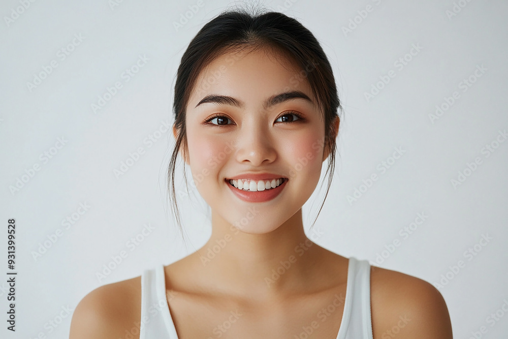 Asian woman positive smile on white background, beauty positive smile Asian woman positive smile on white background, beauty positive smile