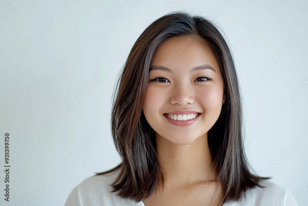 Asian woman positive smile on white background, beauty positive smile Asian woman positive smile on white background, beauty positive smile