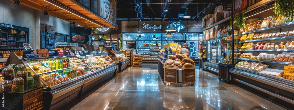 Fototapeta premium Modern grocery store interior with fresh produce