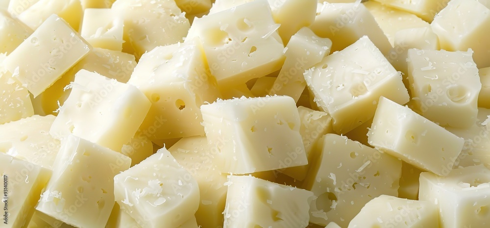 Close up photo of freshly cut paneer cheese. White cubes of soft, creamy paneer cheese. Close up photo of freshly cut paneer cheese. White cubes of soft, creamy paneer cheese.