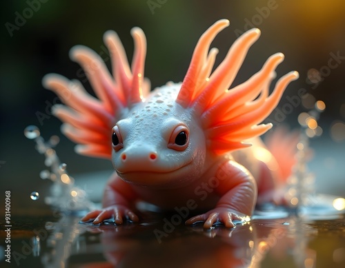 Axolotl Tropical Exotic Cute Aquatic Amphibian Salamander in Water like a Reptile photo