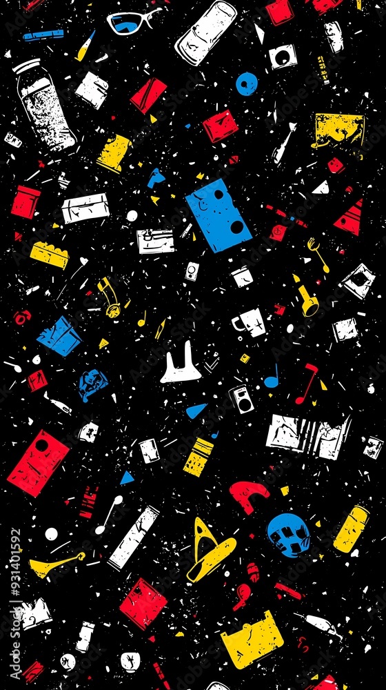 Obraz premium Abstract Doodle Pattern with Colorful Shapes and Objects