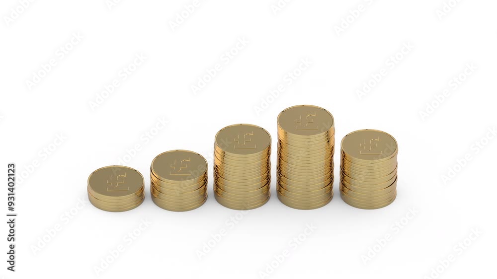 3d animation showing British Pound currency Coin growing and multiplying in clean white background with chroma key and alpha matt to remove or replace background. Money compounding concept 3d animation showing British Pound currency Coin growing and multiplying in clean white background with chroma key and alpha matt to remove or replace background. Money compounding concept