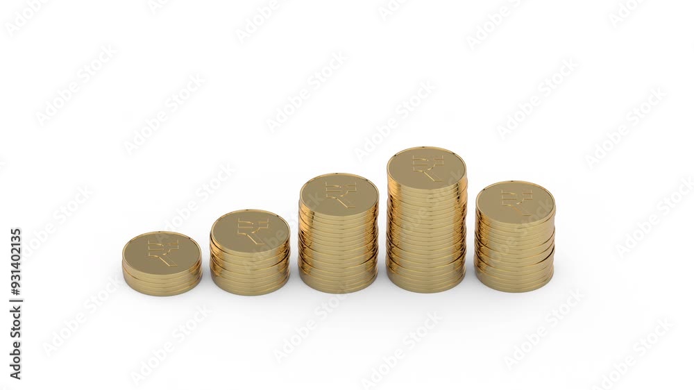 3d animation showing Indian Rupee currency Coin growing and multiplying in clean white background with chroma key and alpha matt to remove or replace background. Money compounding concept 3d animation showing Indian Rupee currency Coin growing and multiplying in clean white background with chroma key and alpha matt to remove or replace background. Money compounding concept