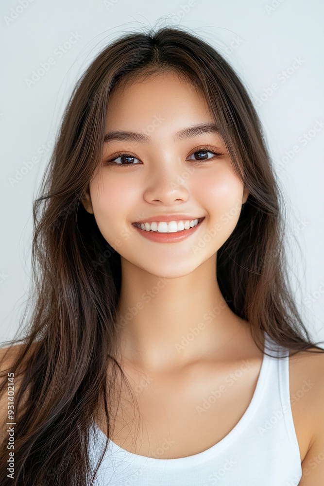 Asian woman positive smile on white background, beauty positive smile Asian woman positive smile on white background, beauty positive smile
