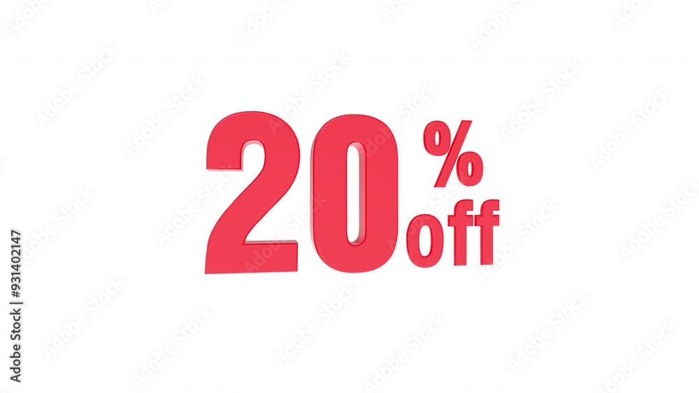 3d animation of 20% of red text of discount sale on clean white background with chroma key and alpha matt to remove or replace background 3d animation of 20% of red text of discount sale on clean white background with chroma key and alpha matt to remove or replace background