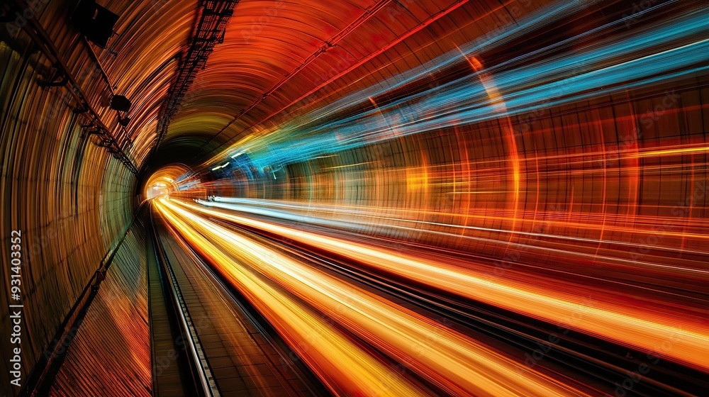 Abstract long exposure light trails weaving through a tunnel showcasing dynamic speed and intense colors delivering a visually engaging experience Abstract long exposure light trails weaving through a tunnel showcasing dynamic speed and intense colors delivering a visually engaging experience