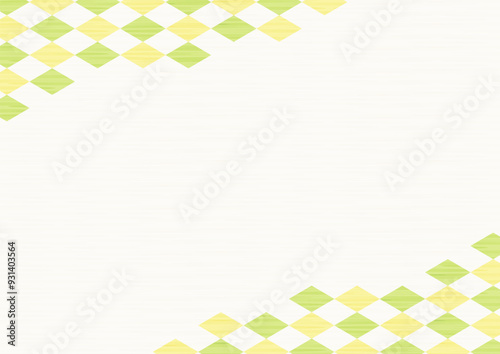 背景　和風の菱形パターンの枠　黄緑