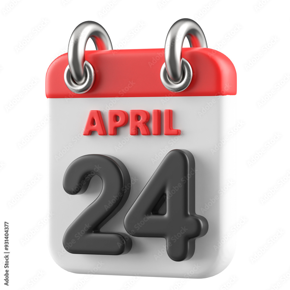 24th April Calendar Icon 3D Render 24th April Calendar Icon 3D Render