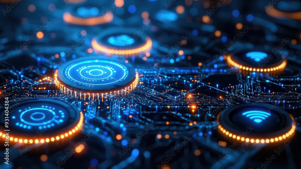 Fototapeta premium Close-up of IoT sensors on security equipment