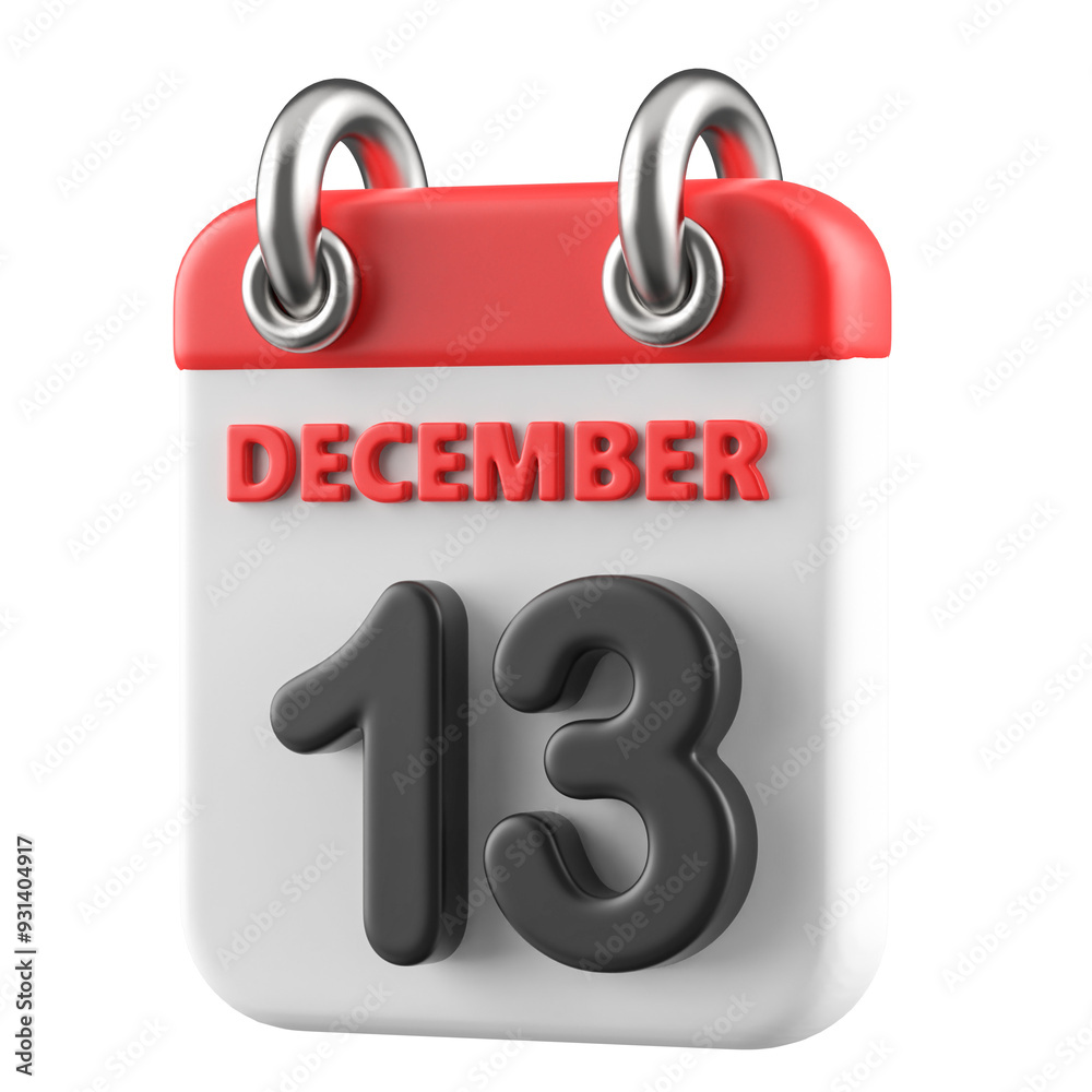 13th December Calendar Icon 3D Render 13th December Calendar Icon 3D Render