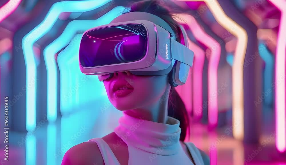 Women wearing AR VR virtual reality gaming headsets. Women wearing AR VR virtual reality gaming headsets.