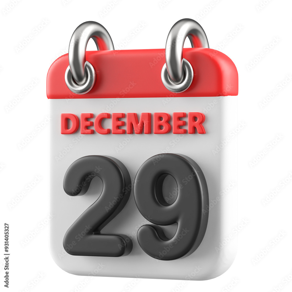 29th December Calendar Icon 3D Render 29th December Calendar Icon 3D Render