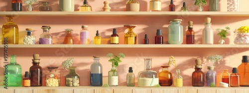 Wallpaper Mural Apothecary-style shelf with various bottles and herbs Torontodigital.ca
