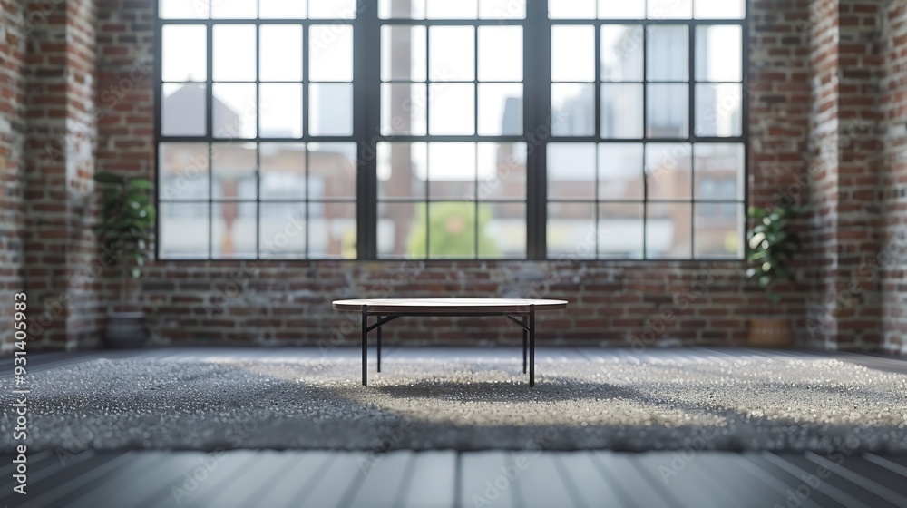 Empty room with a window carpet industrial coffee table : Generative AI