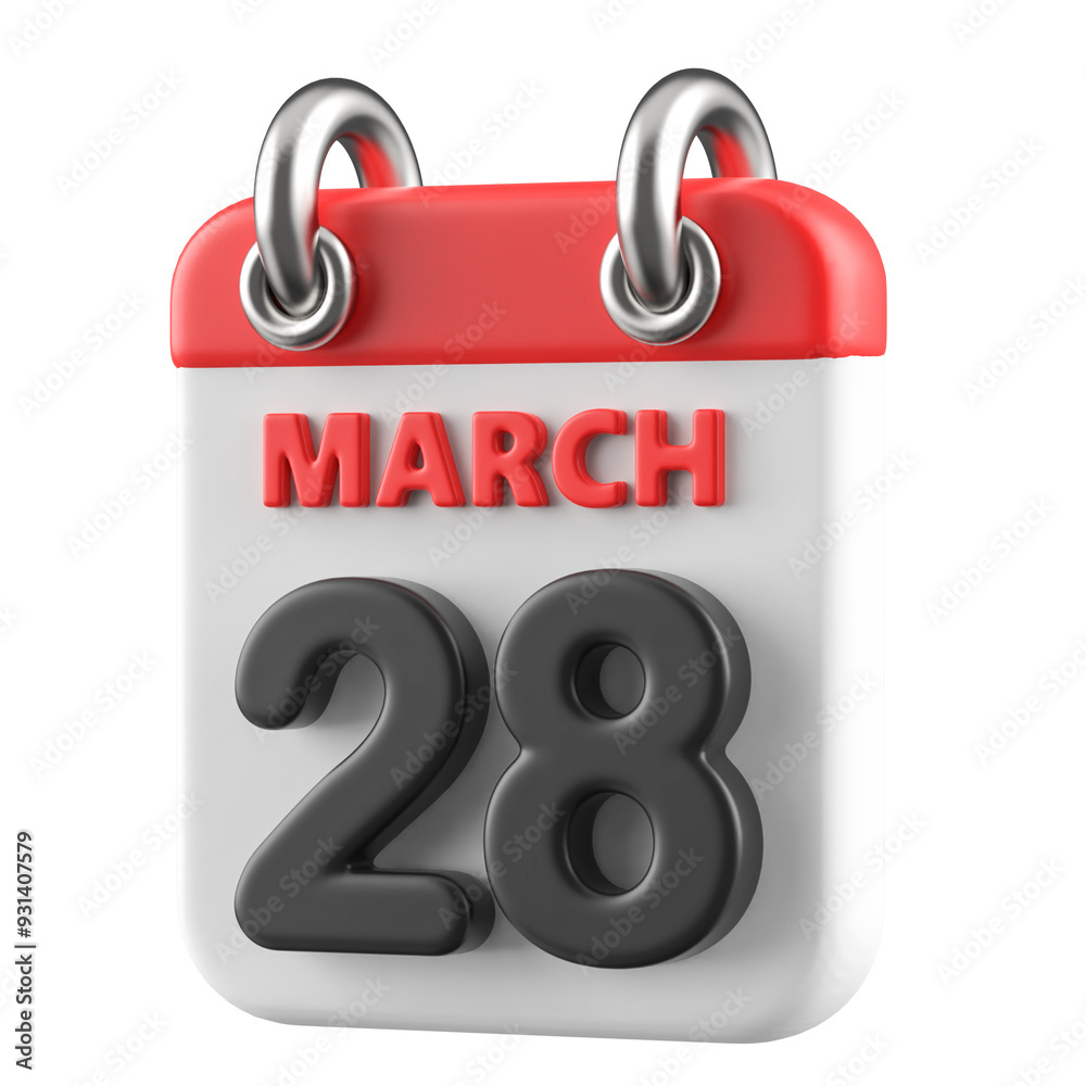 28th March Calendar Icon 3D Render 28th March Calendar Icon 3D Render