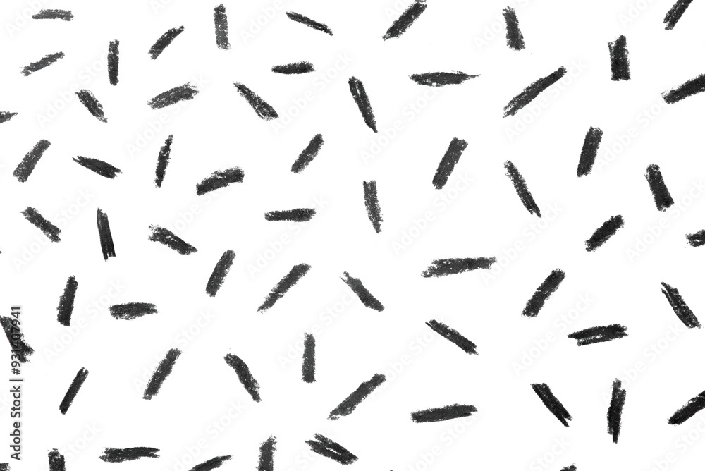 Black pencil strokes randomly scattered on a white background, creating an abstract pattern with a minimalist and modern design Black pencil strokes randomly scattered on a white background, creating an abstract pattern with a minimalist and modern design