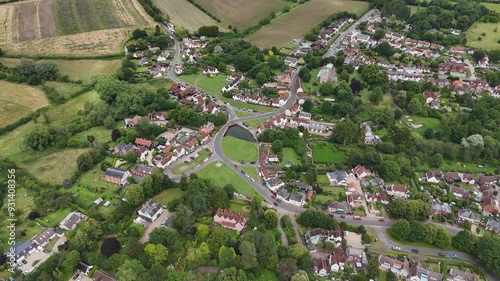 Establishing aerial shot Finchingfield Village in Essex UK photo