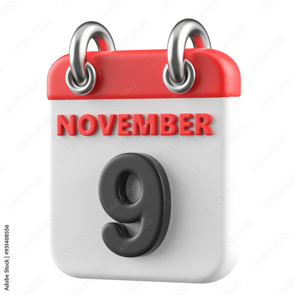 9th November Calendar Icon 3D Render 9th November Calendar Icon 3D Render