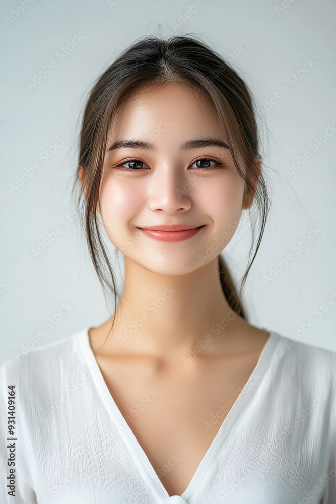 Asian woman positive smile on white background, beauty positive smile Asian woman positive smile on white background, beauty positive smile