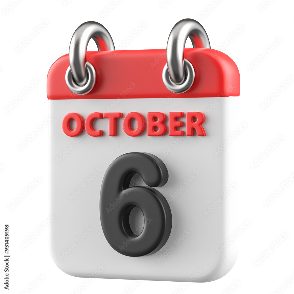 6th October Calendar Icon 3D Render 6th October Calendar Icon 3D Render