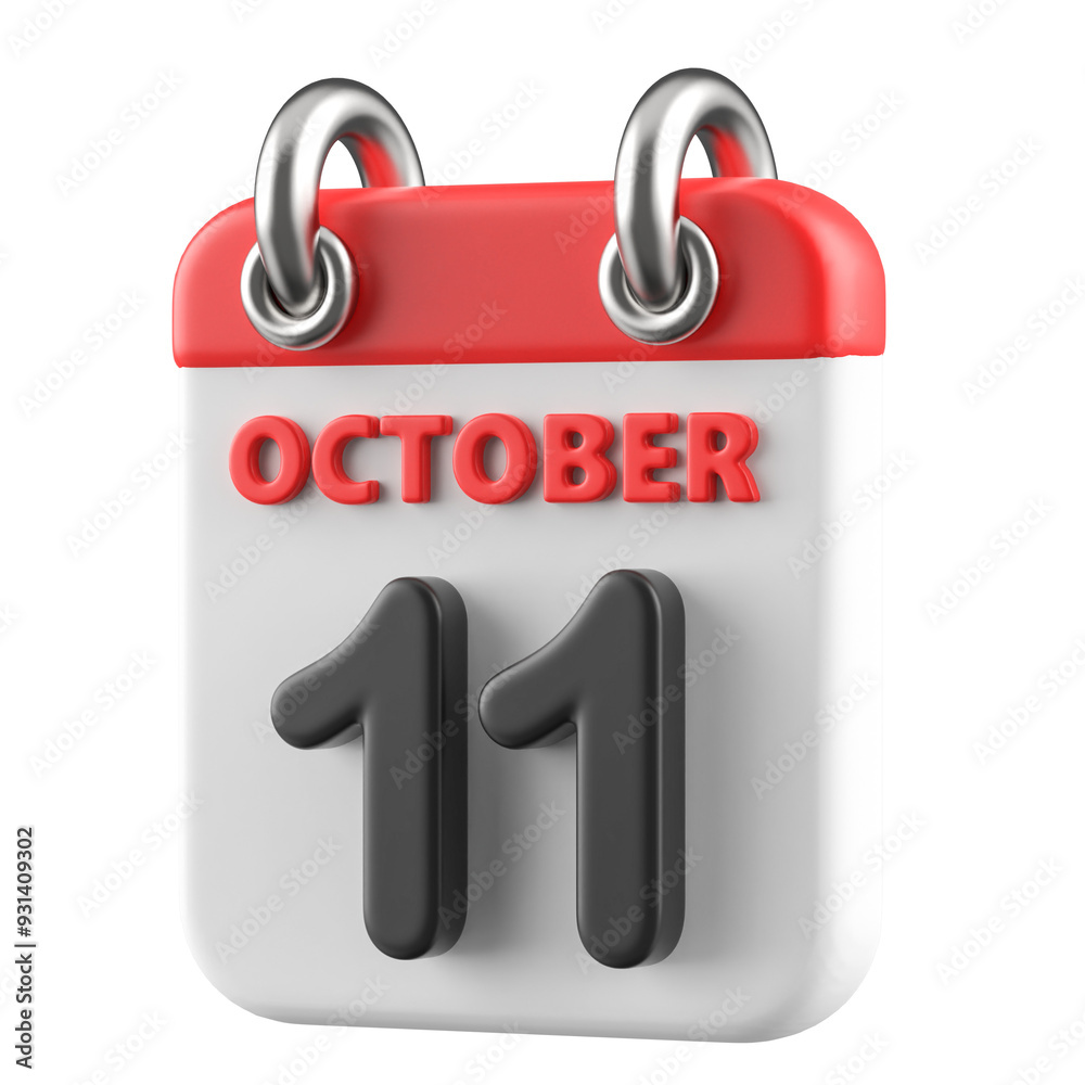 11th October Calendar Icon 3D Render 11th October Calendar Icon 3D Render