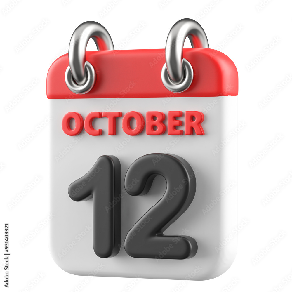 12th October Calendar Icon 3D Render 12th October Calendar Icon 3D Render