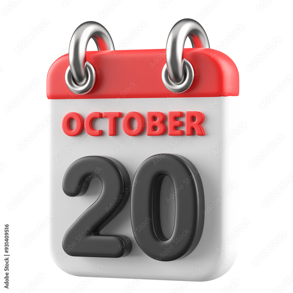 20th October Calendar Icon 3D Render 20th October Calendar Icon 3D Render